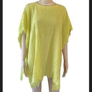 Eileen Fisher Women's OS Solid Yellow Sleeve Fringe Shawl Made in Italy